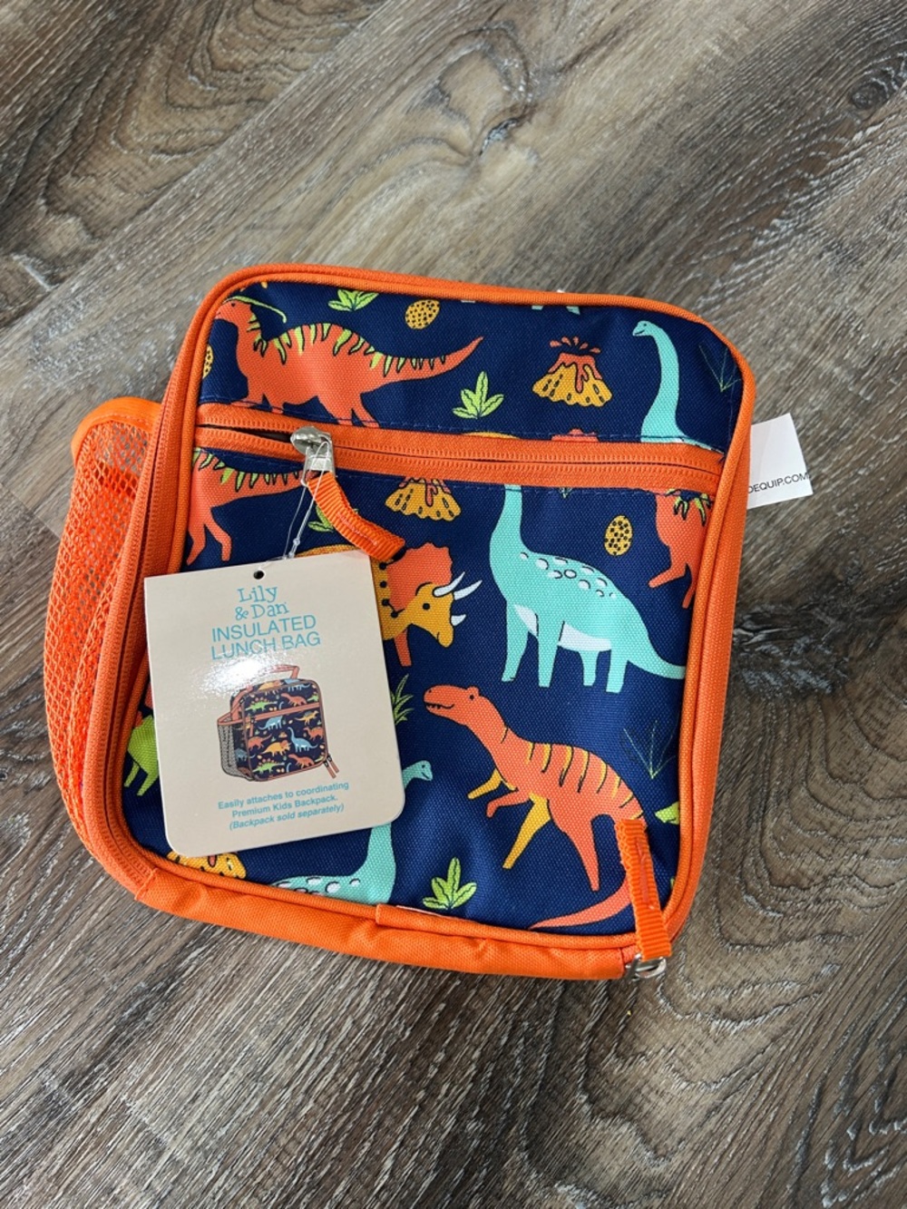 Lily & Dan Insulated Dinosaur Lunch Bag - Navy & Orange NWT